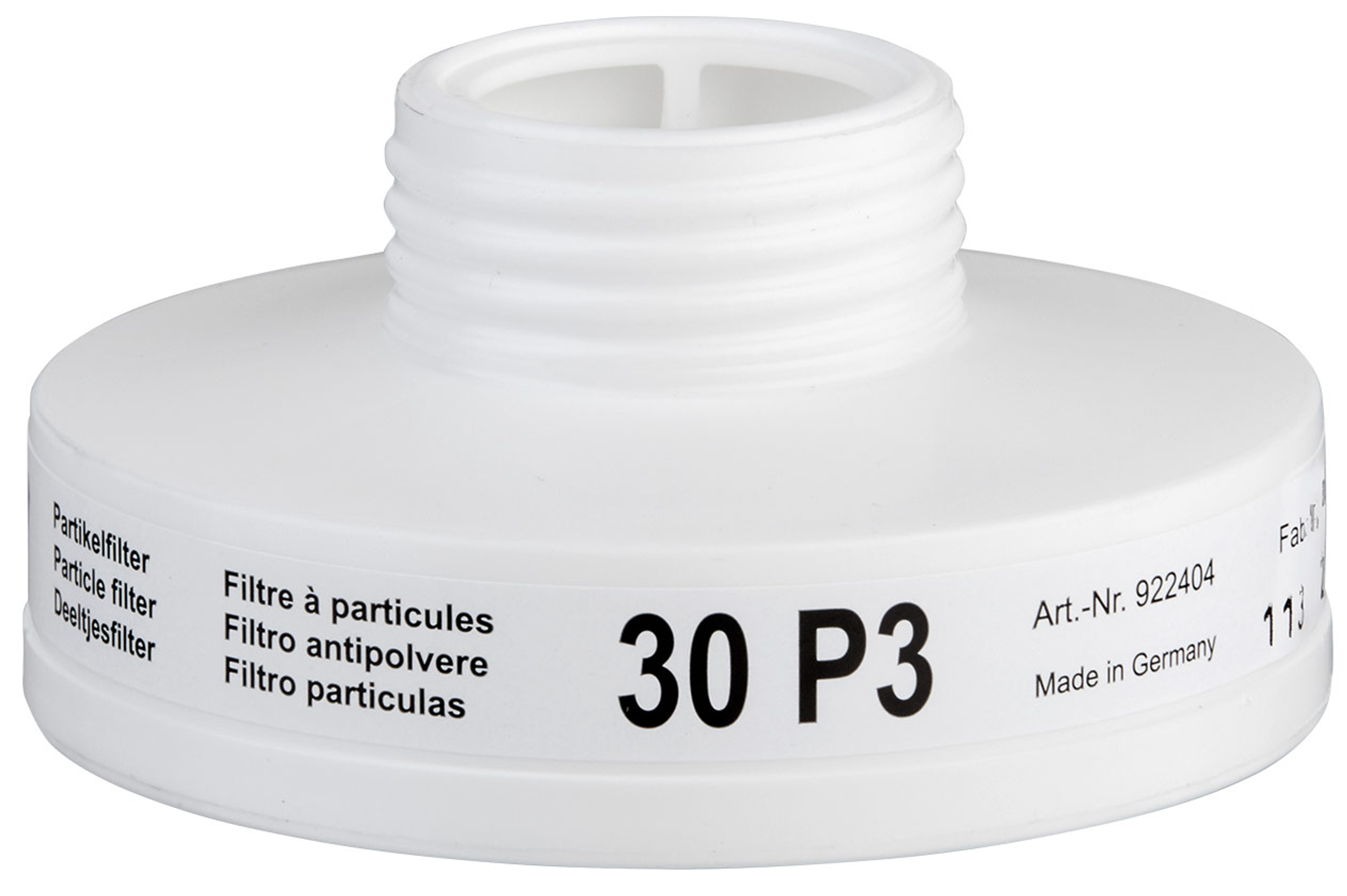 Partikelfilter 30 P3 Schraubfilter, weiß mit Gewinde