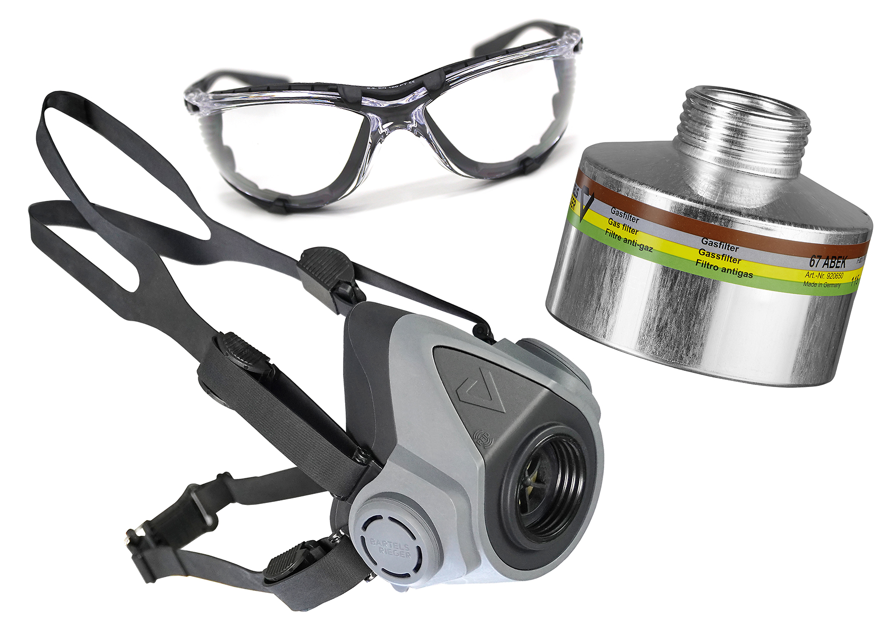 Starter-Pack BariMask HF + 1 Filter 67 ABEK + Schutzbrille