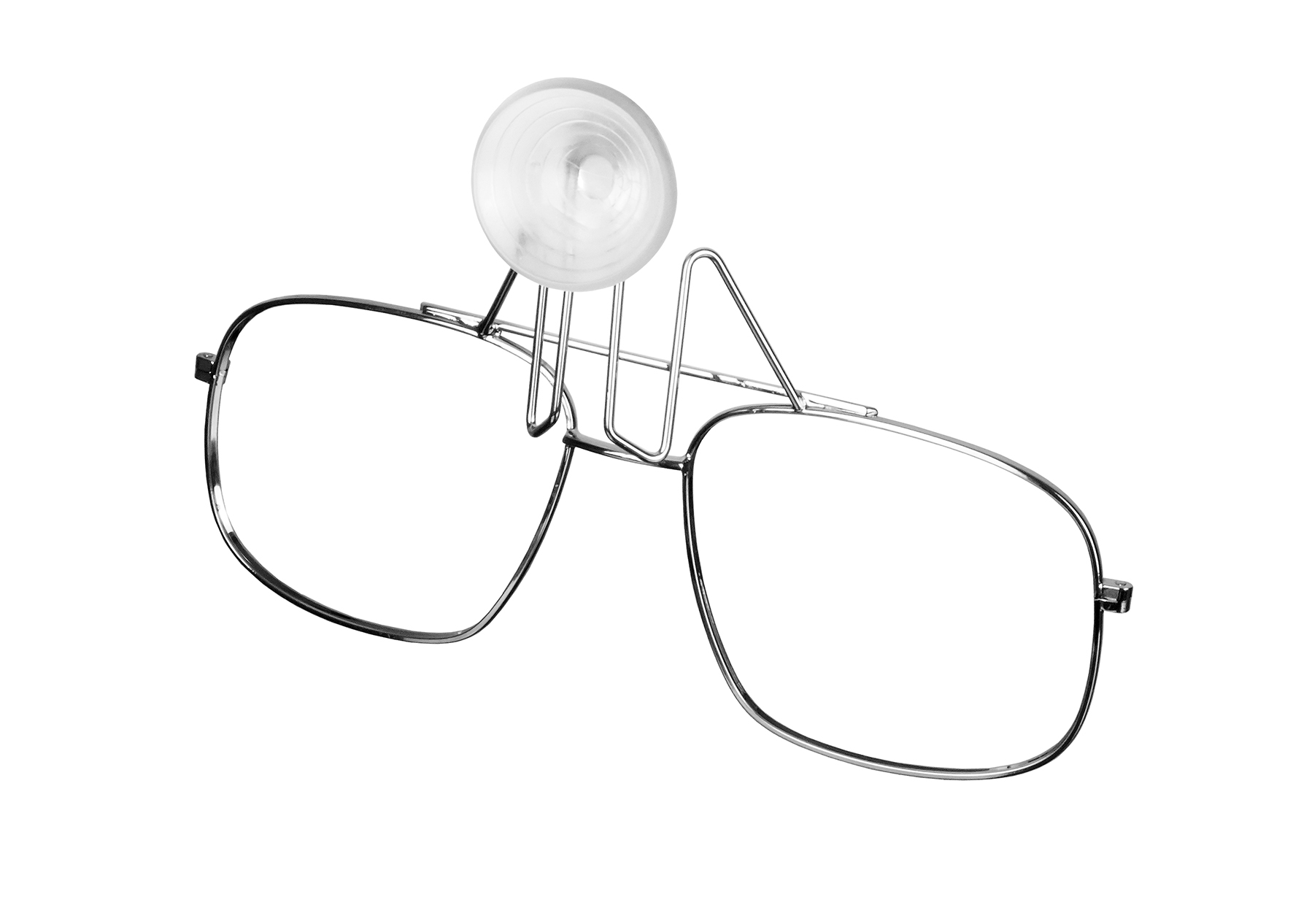 Silberfarbenes Brillengestell ohne Gläser mit Saugnapf für die Verwendung mit einer Vollmaske
