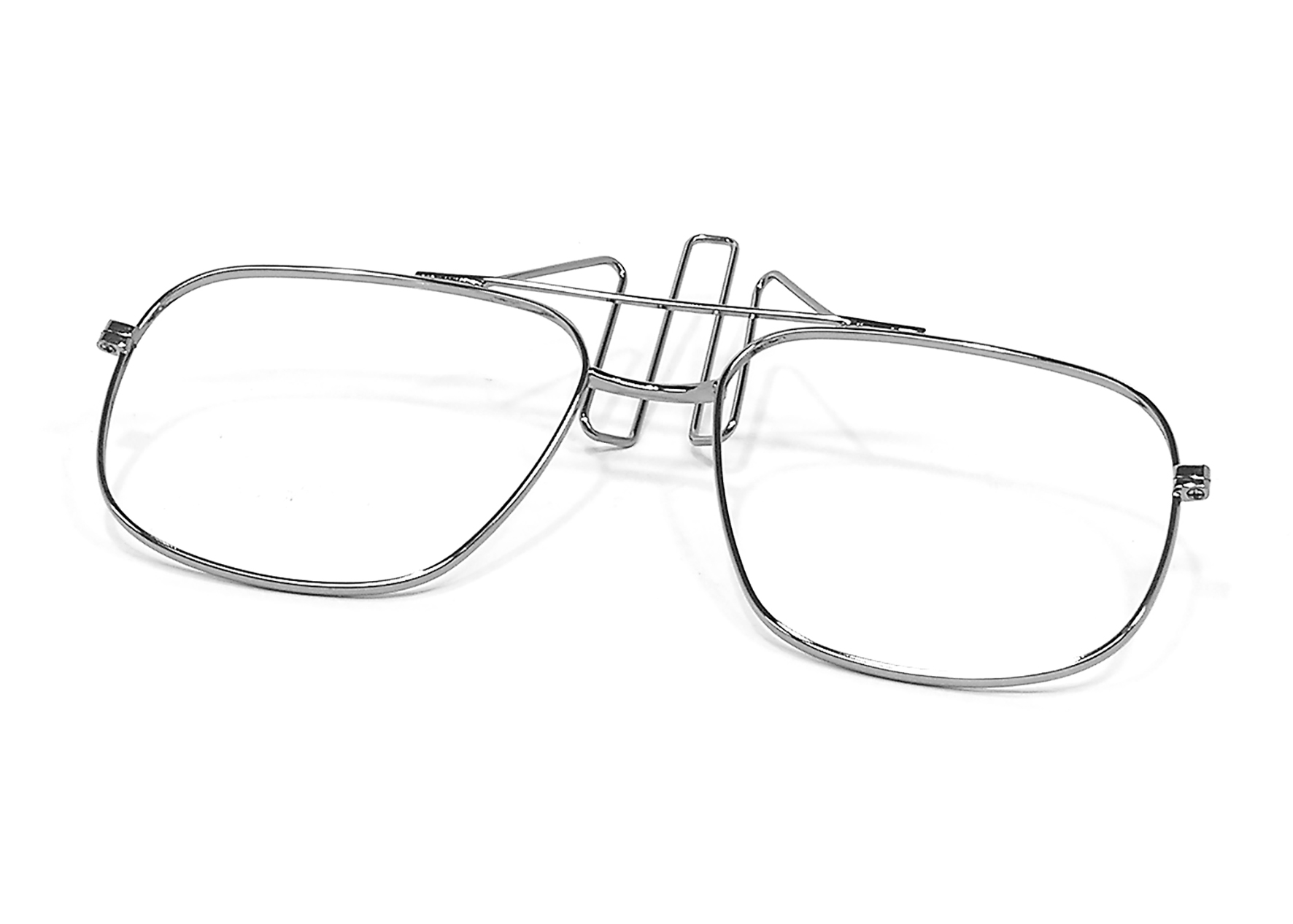 Silberfarbenes Brillengestell ohne Gläser für die Verwendung mit einer Vollmaske